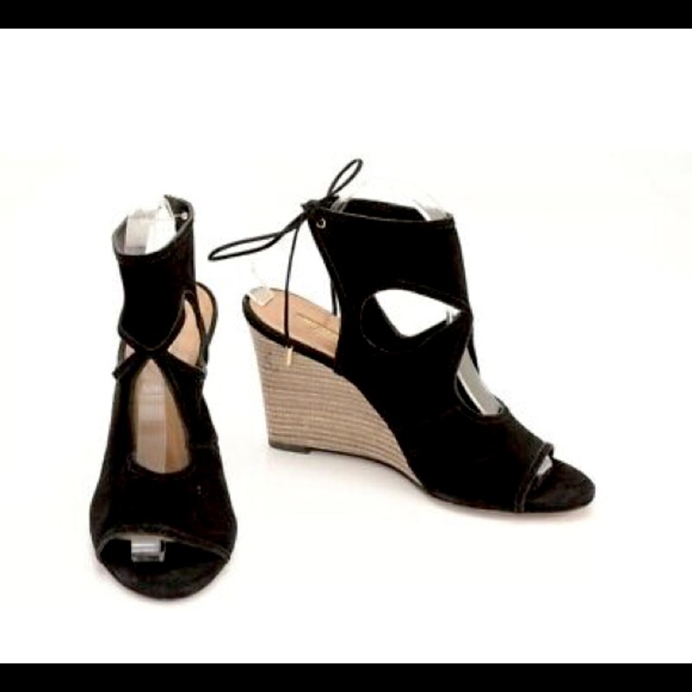 Aquazzura “Sexy Thing” Suede Wedge Heels in Black